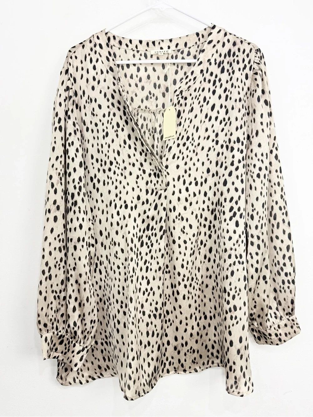Jodifl Taupe Black Cheetah Print Split V Neck Flowy Pullover Blouse NEW